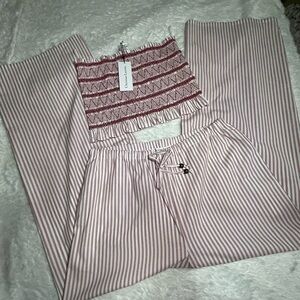 Christian Lacroix Red and White Striped Set M Wide Leg Pants and tube top
